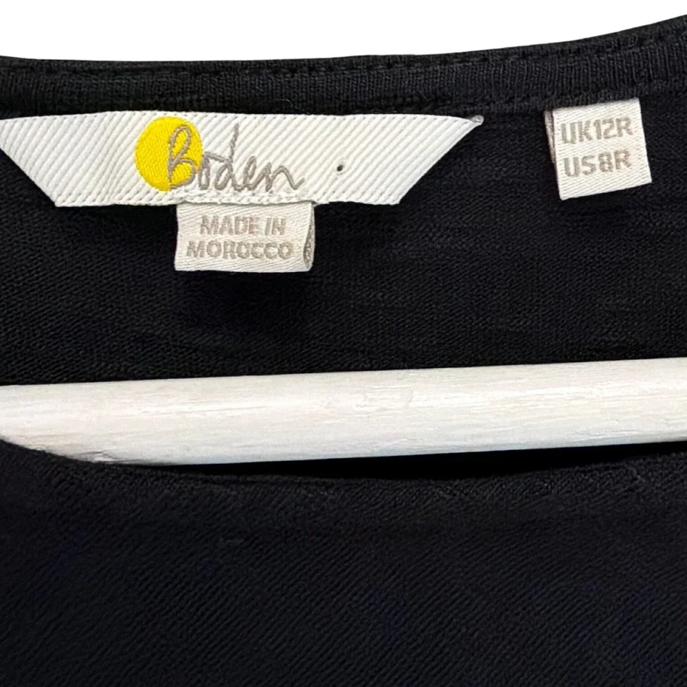Boden‎ Black Side Tie Knot Puff Sleeve Jersey Sheath Dress US 8R Cotton